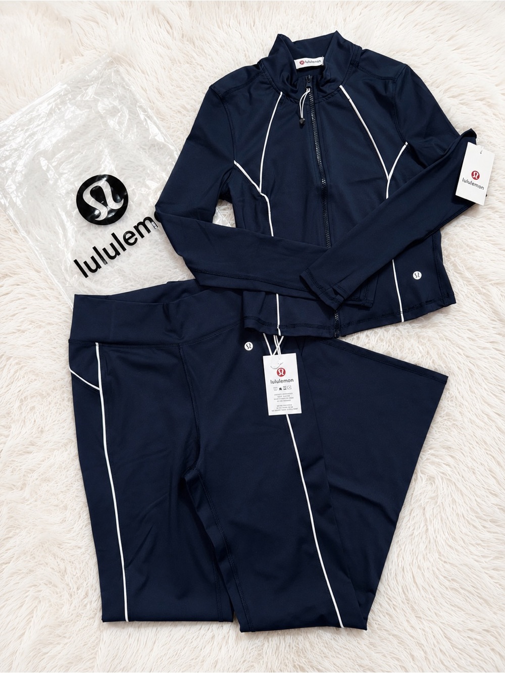 lululemon 2-Piece Track Suit Set Jacket & Pants Navy Blue White Trim Size L
